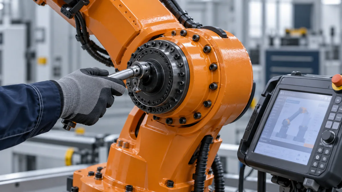 Pramoninio roboto techninio aptarnavimo iliustracija